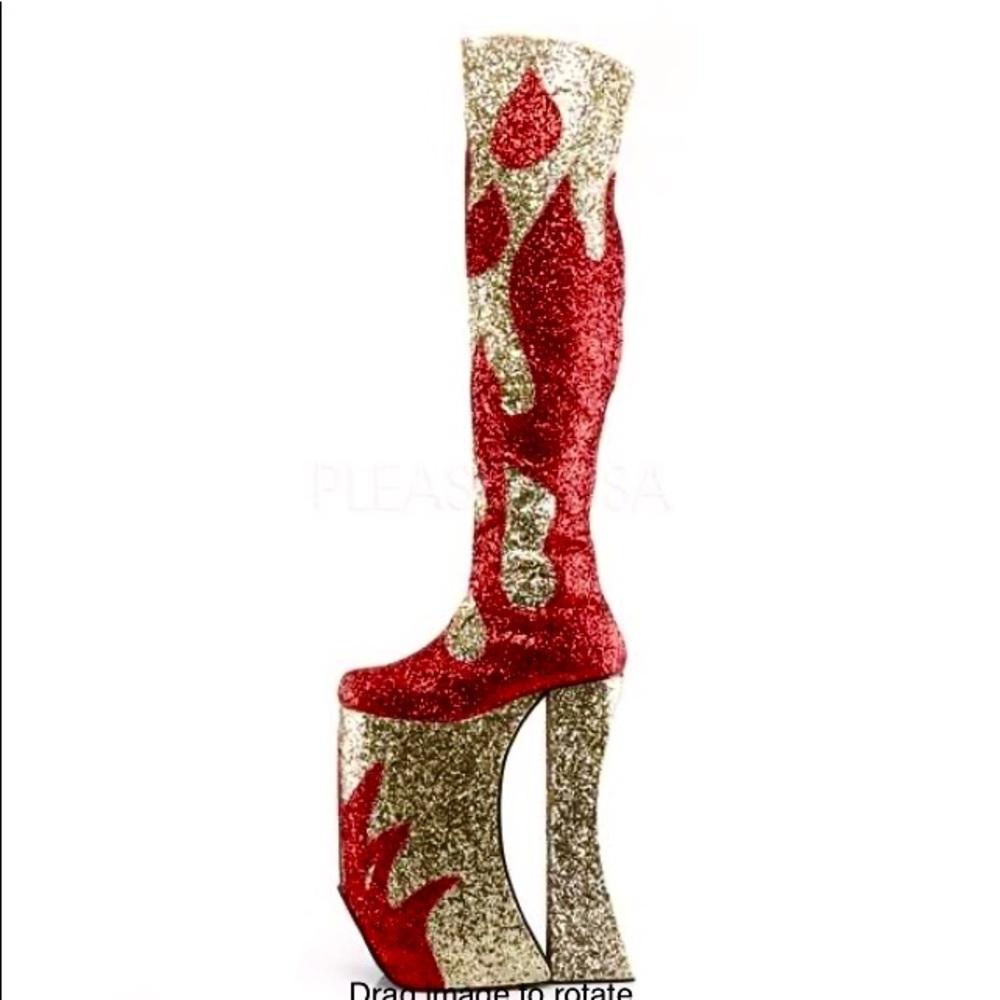 Pleaser red gold glitter platform thigh high boot - Picture 6 of 11